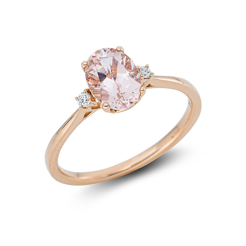 Ring 18 kt RG, 2 Brill. 0,04 ct, TW-si, 1 Morganit 1,02 ct rosé