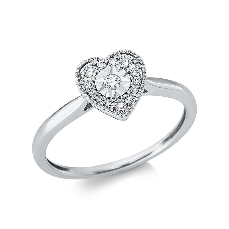 Ring 18 kt WG, 3 Brill. 0,05 ct, TW-si, 1 Brill. 0,03 ct, TW-si, 10 Brill. 0,04 ct, TW-si