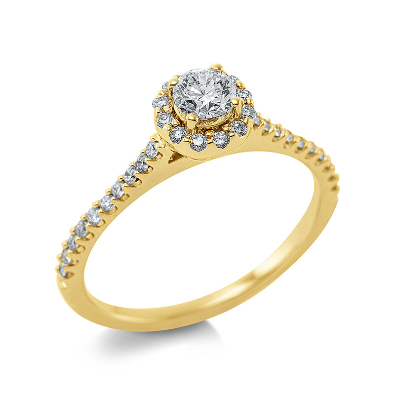 Ring 18 kt GG, 1 Brill. 0,30 ct, TW-si, 32 Brill. 0,22 ct, TW-si
