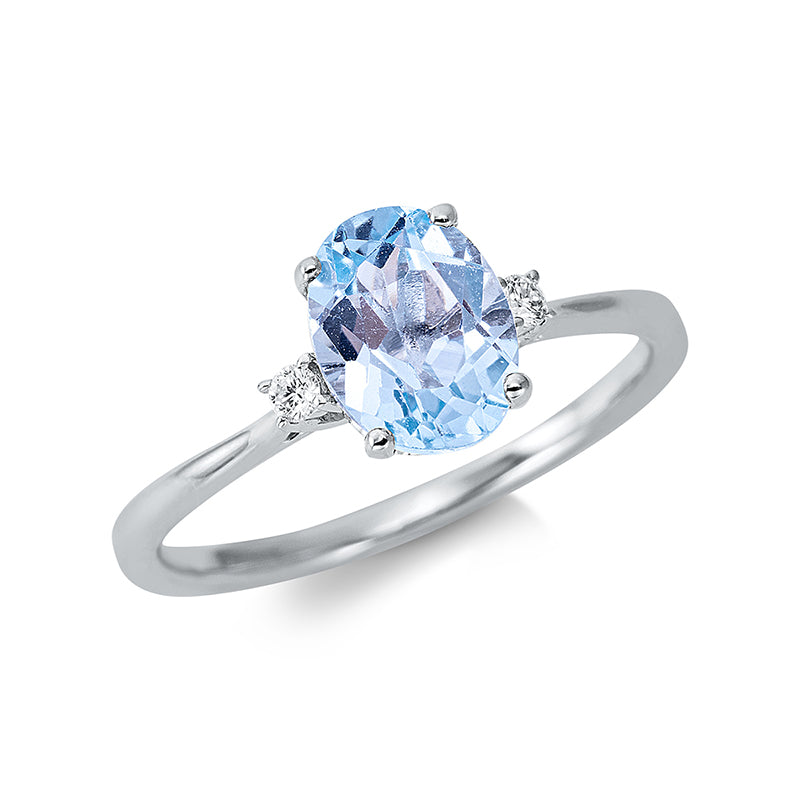Ring 18 kt WG, 2 Brill. 0,04 ct, TW-si, 1 sky blue 1,53 ct blau