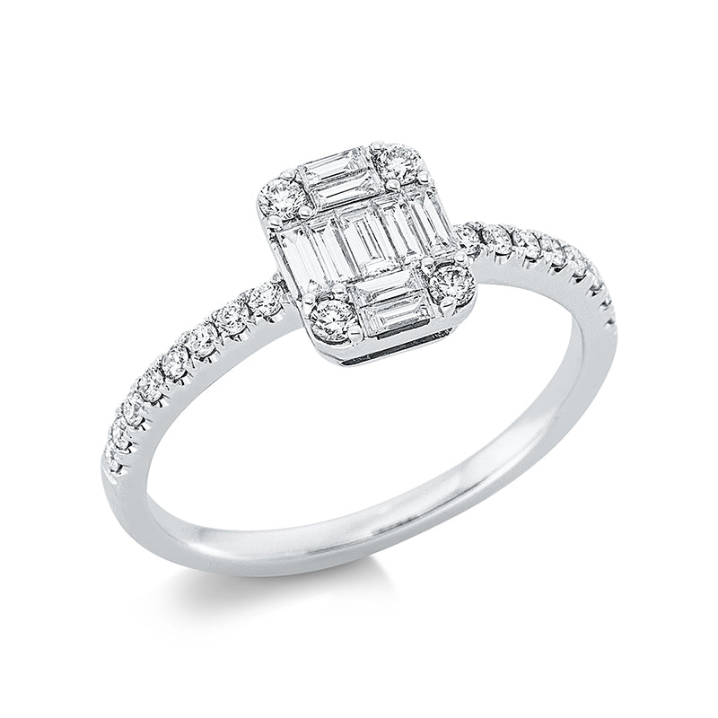Ring 18 kt WG, 9 Bag. 0,26 ct, TW-si, 20 Brill. 0,26 ct, TW-si