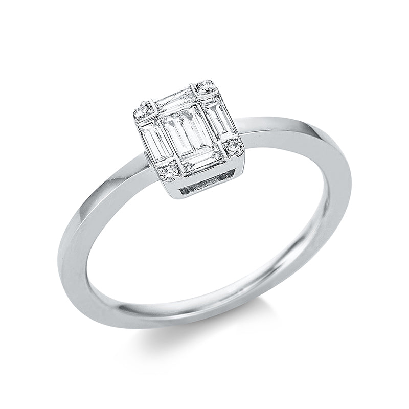 Ring 18 kt WG, 6 Bag. 0,28 ct, TW-si, 4 Brill. 0,03 ct, TW-si