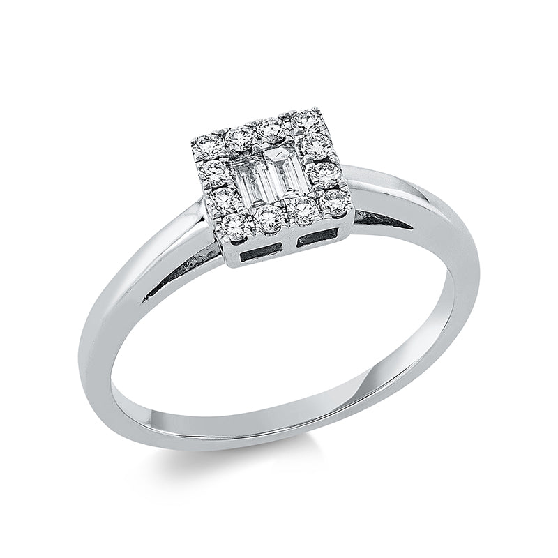 Ring 18 kt WG, 2 Bag. 0,11 ct, TW-si, 12 Brill. 0,16 ct, TW-si