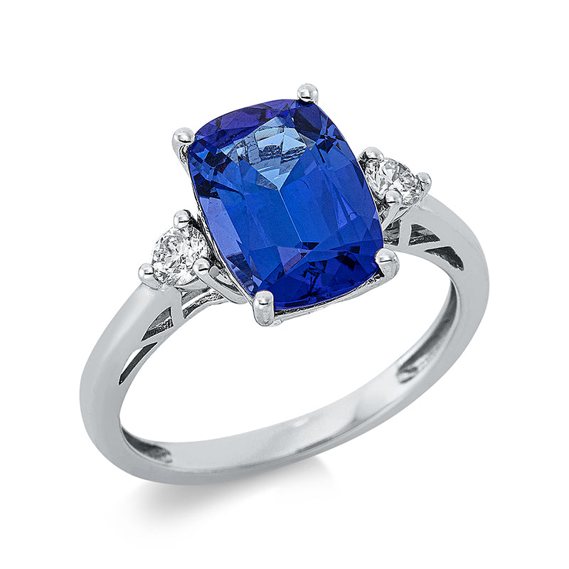 Ring 14 kt WG, 2 Brill. 0,20 ct, TW-si, 1 Tansanit 3,81 ct blau