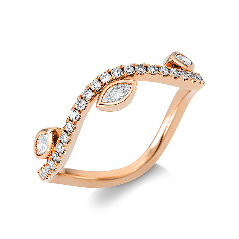 Ring 18 kt RG, 3 Nav. 0,12 ct, TW-vsi, 25 Brill. 0,17 ct, TW-si