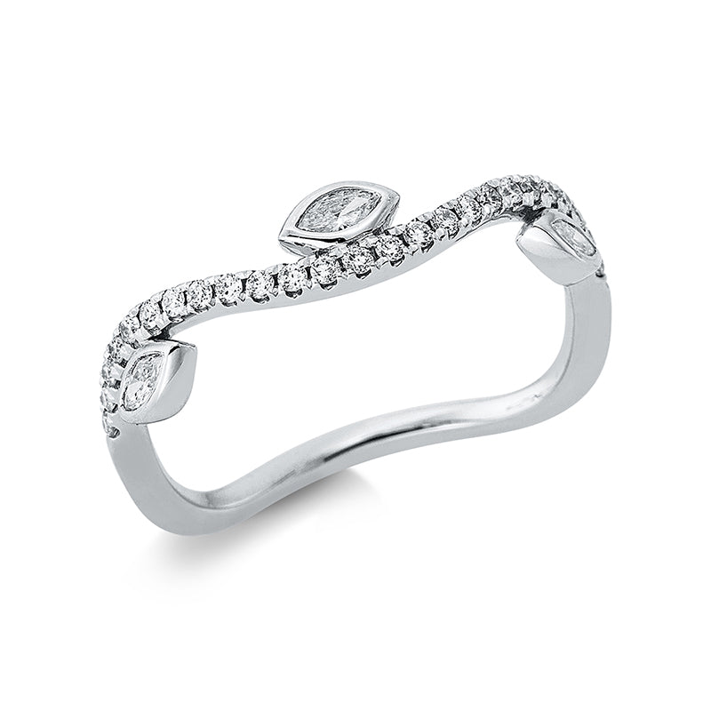 Ring 18 kt WG, 3 Nav. 0,11 ct, TW-si, 25 Brill. 0,16 ct, TW-si