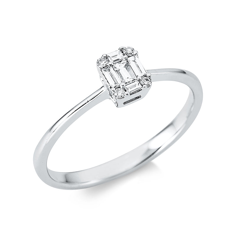 Ring 18 kt WG, 5 Bag. 0,11 ct, TW-si, 4 Brill. 0,03 ct, TW-si