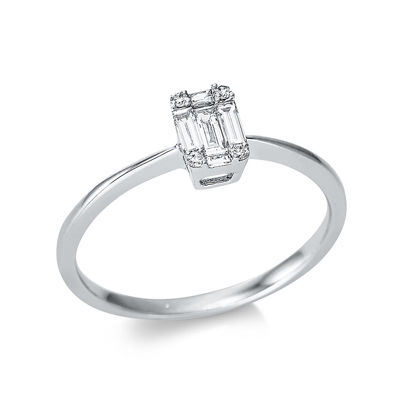 Ring 18 kt WG, 5 Bag. 0,13 ct, TW-vsi, 4 Brill. 0,03 ct, TW-si