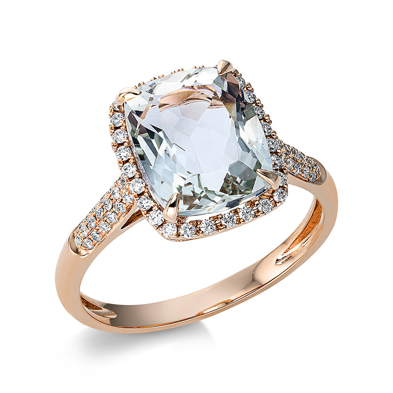 Ring 18 kt RG, 66 Brill. 0,27 ct, TW-si, 1 Amethyst 3,30 ct grün