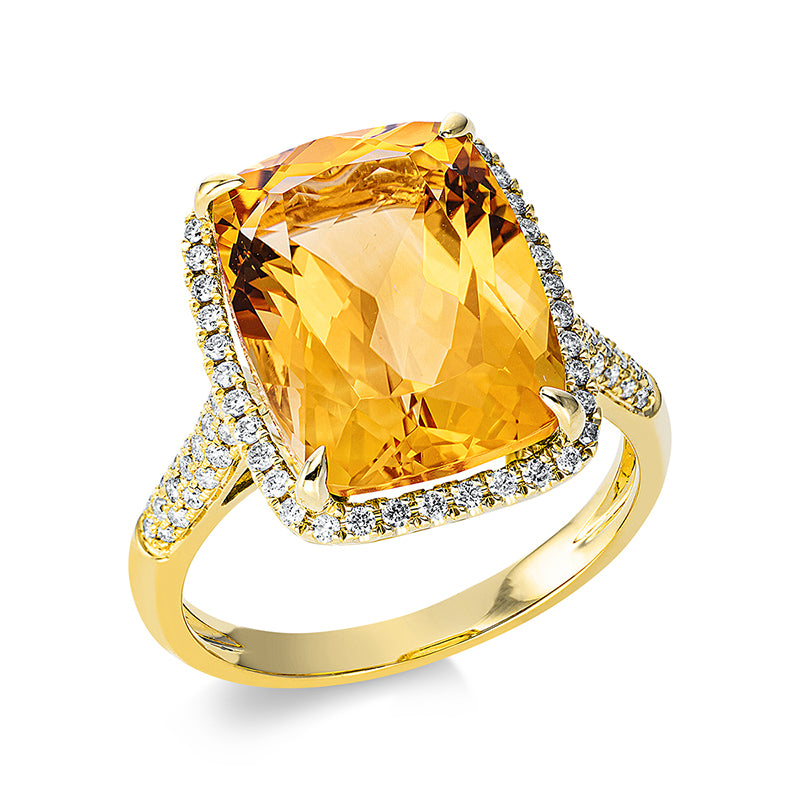 Ring 18 kt GG, 76 Brill. 0,37 ct, TW-si, 1 Citrin 7,10 ct