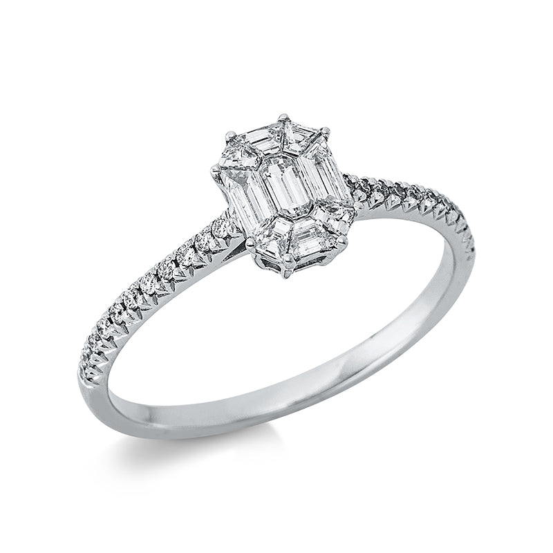 Ring 18 kt WG, 9 Trap. 0,33 ct, TW-si, 22 Brill. 0,09 ct, TW-si
