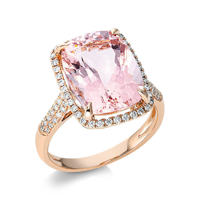 Ring 18 kt RG, 76 Brill. 0,37 ct, TW-si, 1 Morganit 7,10 ct