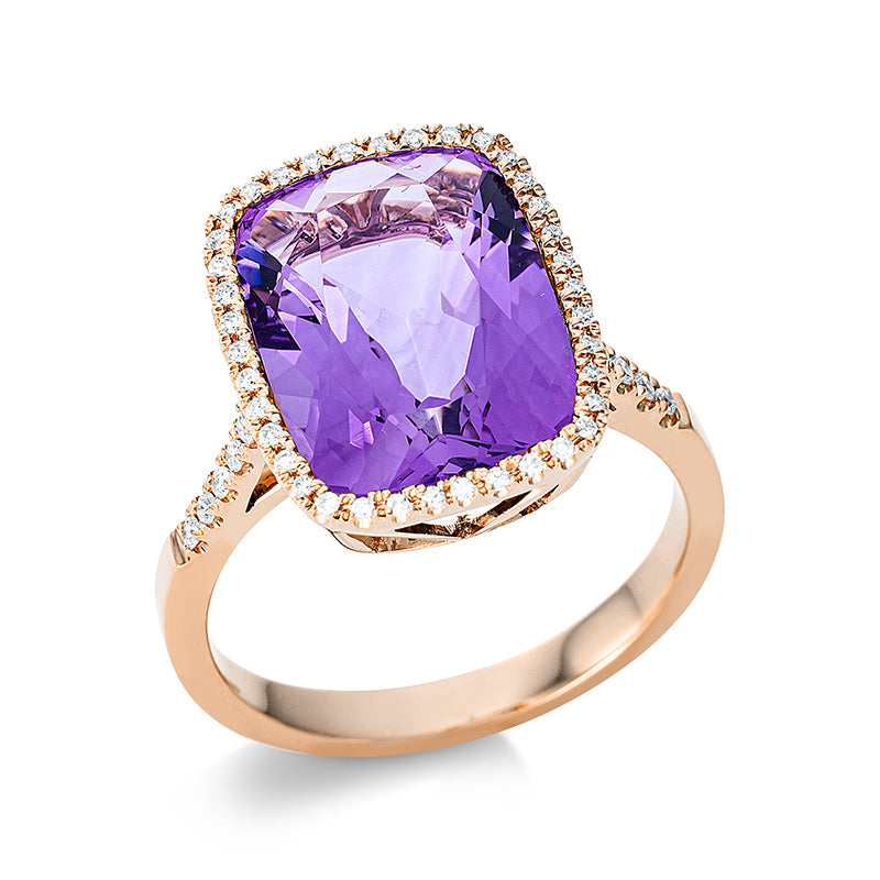 Ring 18 kt RG, 50 Brill. 0,20 ct, TW-si, 1 Amethyst 6,50 ct lila