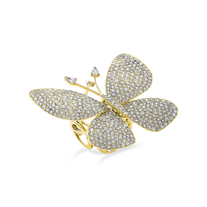 Ring 18 kt GG Schmetterling. 456 Brillanten 11.02 ct. TW-vsi/si. 2 Tropfen 0.39 ct. TW-vsi/si. Weite:54