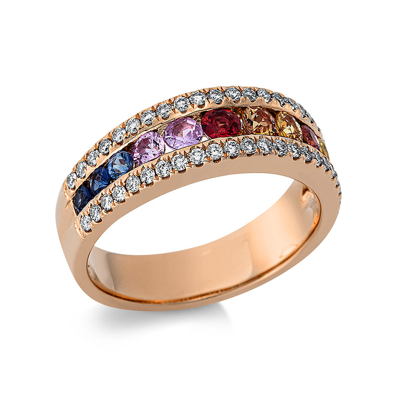 Ring 18 kt RG, 46 Brill. 0,34 ct, W-si, 12 Saphire 0,91 ct multicolor