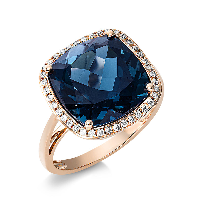 Ring 18 kt RG, 40 Brill. 0,17 ct, TW-si, 1 Topas 8,70 ct Lond. blue