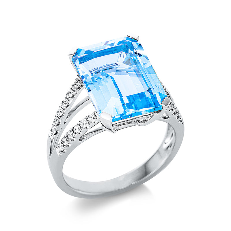 Ring 18 kt WG, 24 Brill. 0,25 ct, TW-si, 1 Topas 8,70 ct sky blue