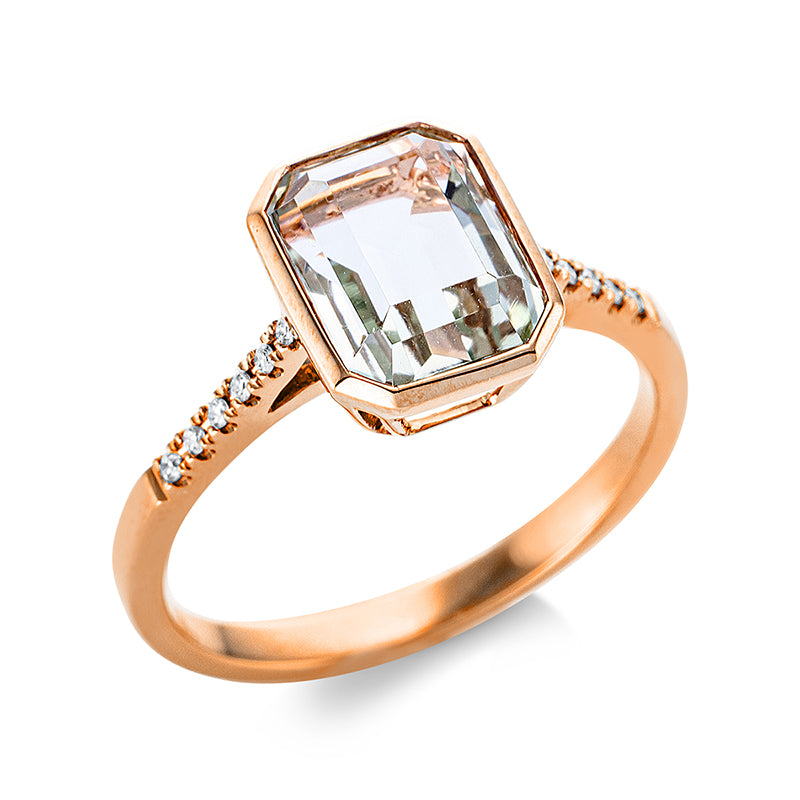 Ring 18 kt RG, 12 Brill. 0,05 ct, TW-si, 1 Amethyst 2,50 ct grün