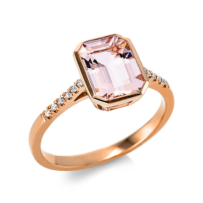 Ring 18 kt RG. 12 Brillanten 0.05 ct. TW-si. 1 Morganit 2.00 ct pink. H:7.8 mm. B:9.8 mm. Weite:54