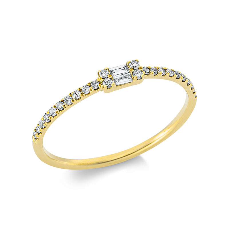 Ring 18 kt GG. 24 Diamanten 0.10 ct. W-si. 2 Baguette 0.02 ct. TW-vsi/si. Weite:50