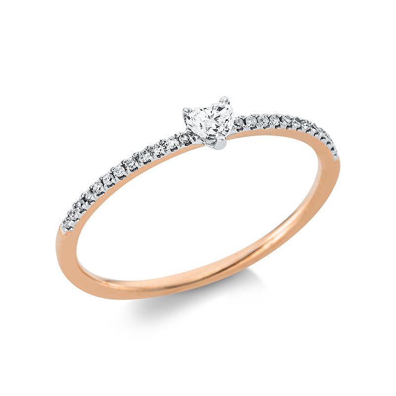 Ring 3er-Krappe 18 kt RG. 1 Herzschl. 0.10 ct. TW-vsi/si. 24 Diamanten 0.06 ct. W-si. H:3.1 mm. B:3.2 mm. Weite:53
