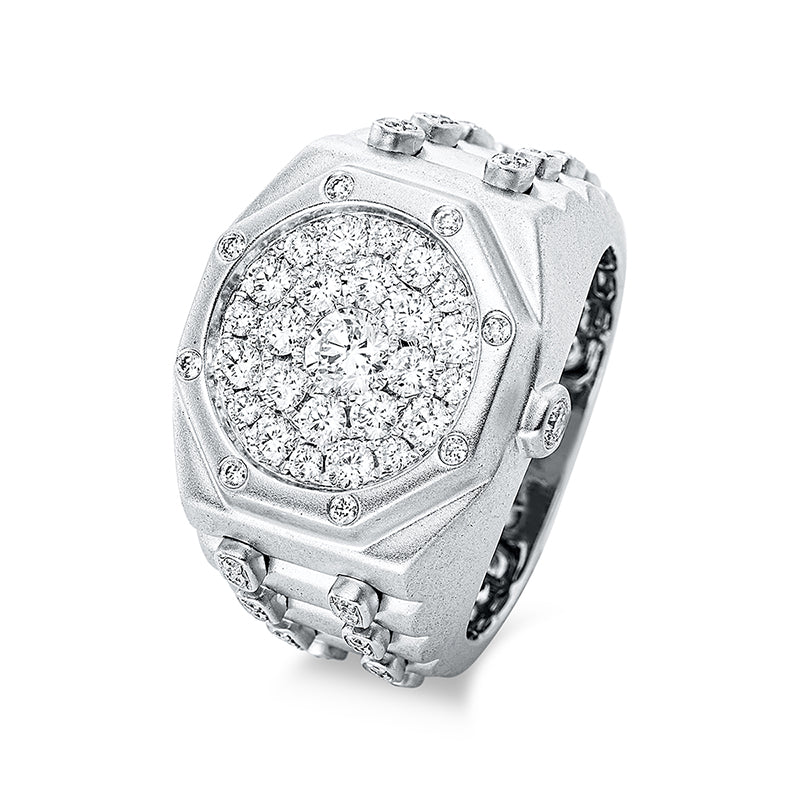 Ring 18 kt WG. 25 Brillanten 0.74 ct. TW-si. 1 Brill. 0.24 ct. TW-si. 40 Brillanten 0.14 ct. TW-si. Weite:57