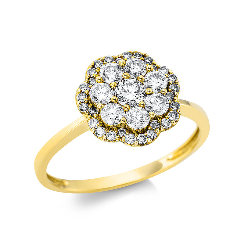 Ring 18 kt GG. 7 Brillanten 0.46 ct. TW-si. 1 Brill. 0.15 ct. TW-si. 28 Brillanten 0.17 ct. TW-si. Weite:54
