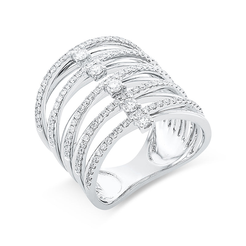 Ring 18 kt WG. 5 Brillanten 0.25 ct. TW-si. 125 Brillanten 0.67 ct. TW-si. H:20.6 mm. Weite:54