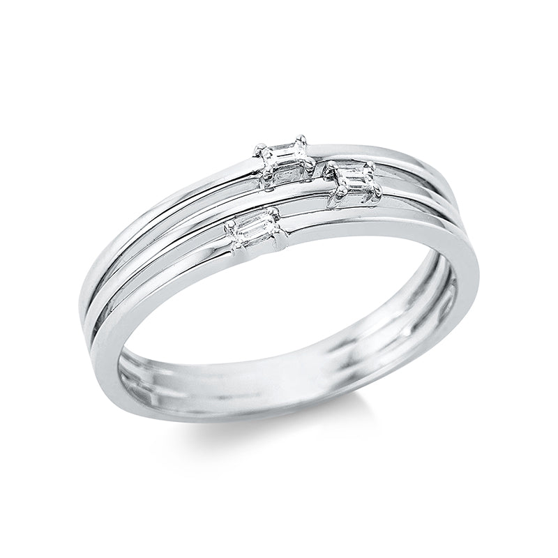 Ring 18 kt WG. 3 Baguette 0.08 ct. TW-si. B:5.2 mm. Weite:54