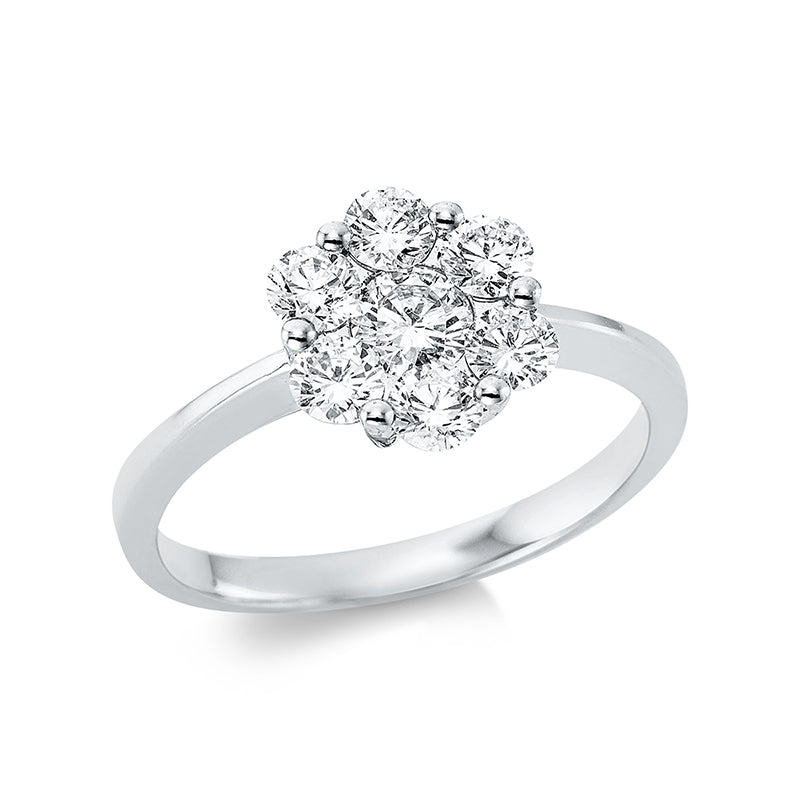 Ring 18 kt WG. 1 Brill. 0.24 ct. TW-si. 6 Brillanten 0.69 ct. TW-si. Weite:54