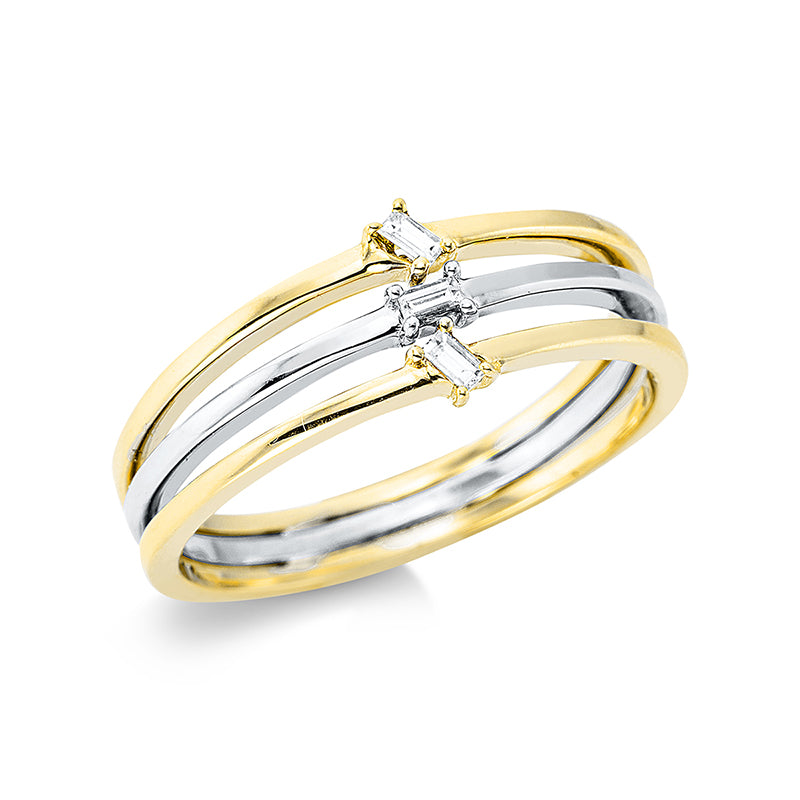 Ring 18 kt GG+WG. 3 Brillanten 0.08 ct. TW-si. B:7.2 mm. Weite:54