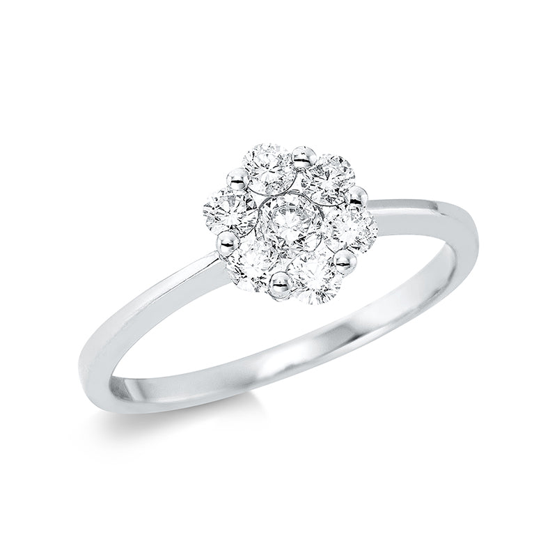 Ring 18 kt WG, 1 Brill. 0,12 ct, TW-si, 6 Brill. 0,37 ct, TW-si