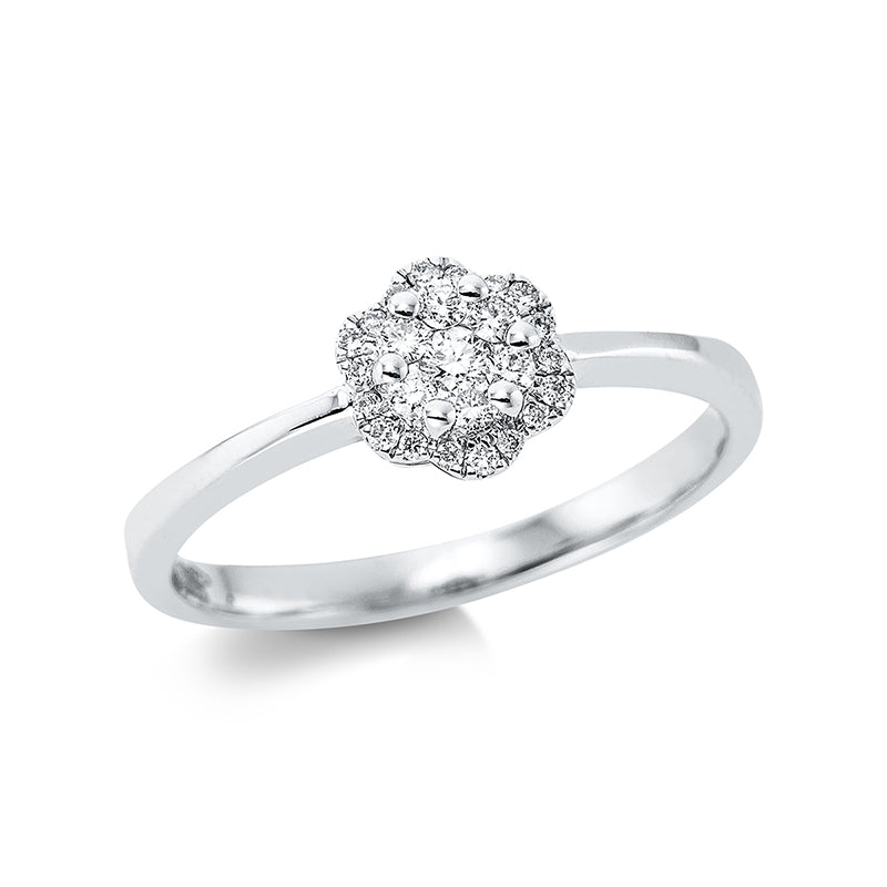 Ring 18 kt WG. 1 Brill. 0.04 ct. TW-si. 24 Brillanten 0.14 ct. TW-si. Weite:54