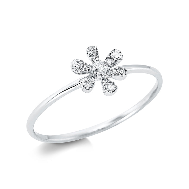 Ring 18 kt WG. 1 Brill. 0.03 ct. TW-si. 12 Brillanten 0.08 ct. TW-si. Weite:54