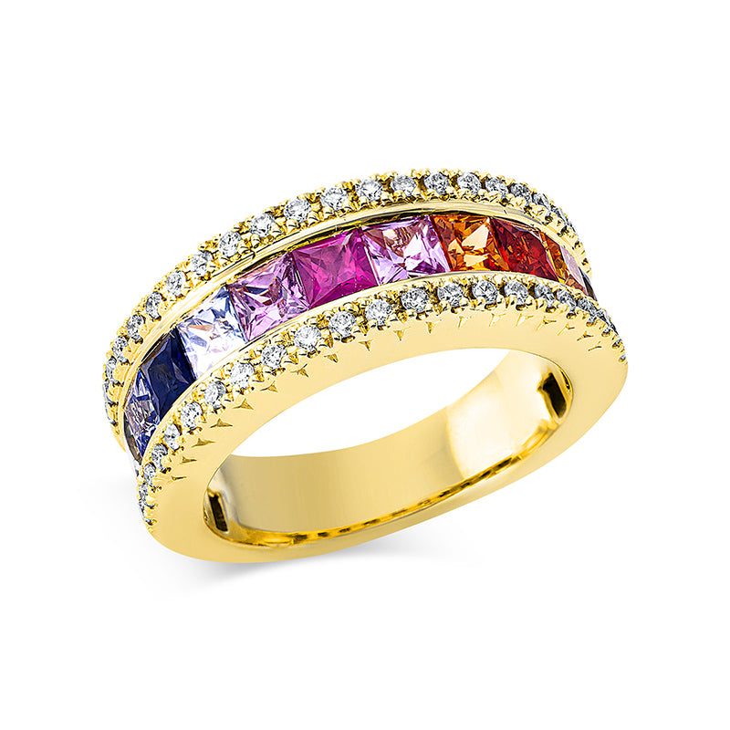 Ring 18 kt RG, 44 Brill. 0,33 ct, TW-si, 11 Saphire 2,15 ct fancy