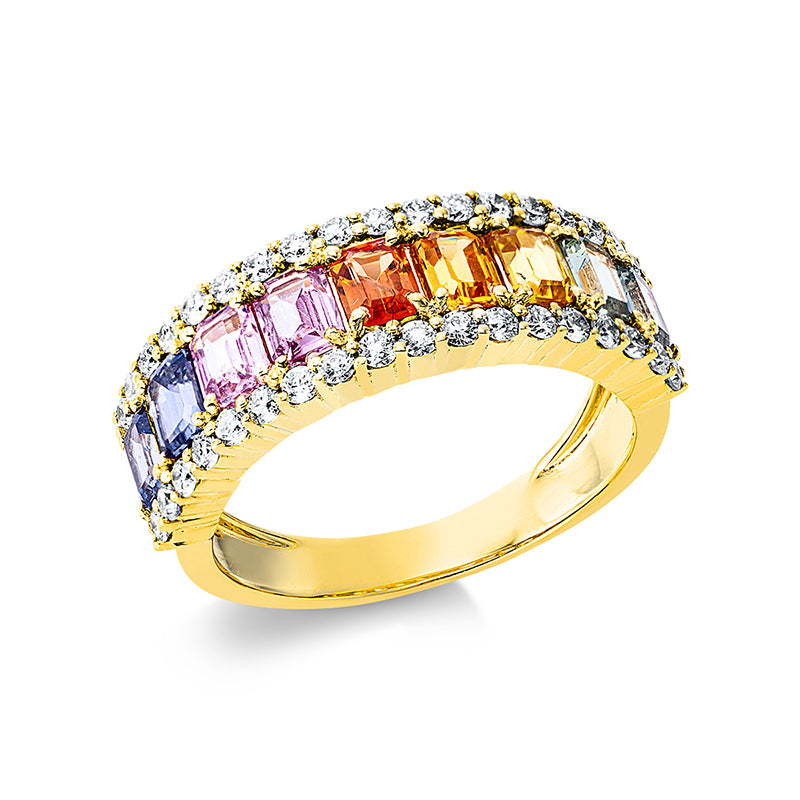 Ring 18 kt GG, 36 Brill. 0,49 ct, TW-si, 9 Saphire 2,17 ct fancy