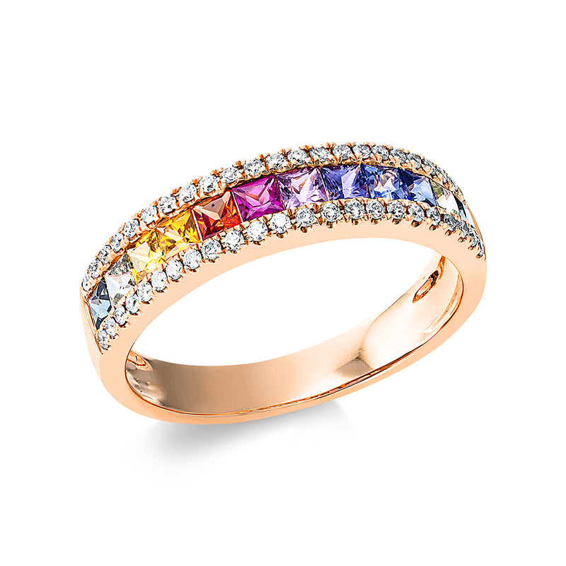 Ring 18 kt RG, 46 Brill. 0,18 ct, TW-si, 12 Saphire 0,72 ct fancy