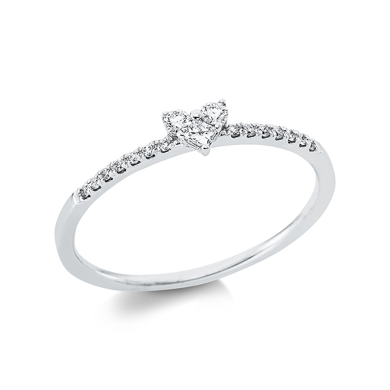 Ring 18 kt WG, 2 Brill. 0,05 ct, TW-pi, 1 Princ. 0,04 ct, TW-si, 14 Brill. 0,05 ct, TW-pi