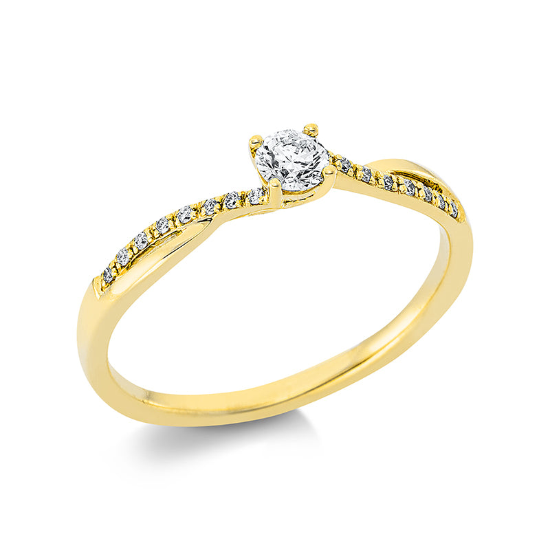 Ring 4er-Krappe 18 kt GG. 1 Brill. 0.16 ct. TW-pi. 16 Brillanten 0.05 ct. TW-pi. Weite:54