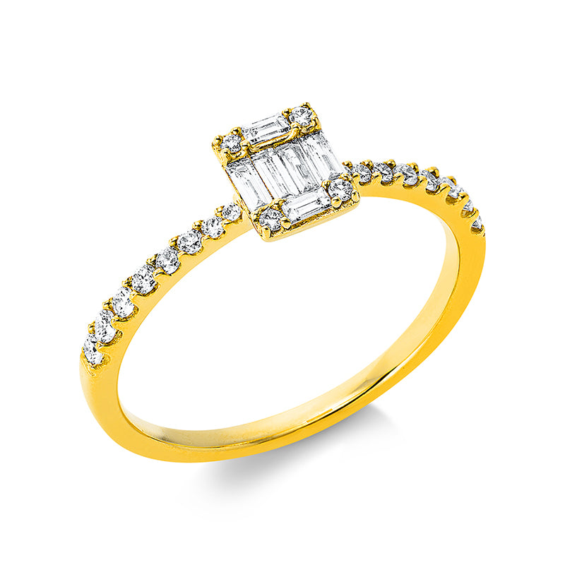 Ring 18 kt GG, 10 Brill. 0,13 ct, TW-si, 4 Bag. 0,09 ct, TW-vsi/si, 2 Bag. 0,04 ct, TW-vsi/si, 10 Brill. 0,05 ct, TW-si