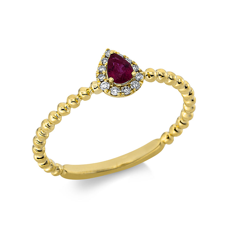 Ring 18 kt GG, 12 Brill. 0,05 ct, TW-pi, 1 Rubin 0,19 ct rot