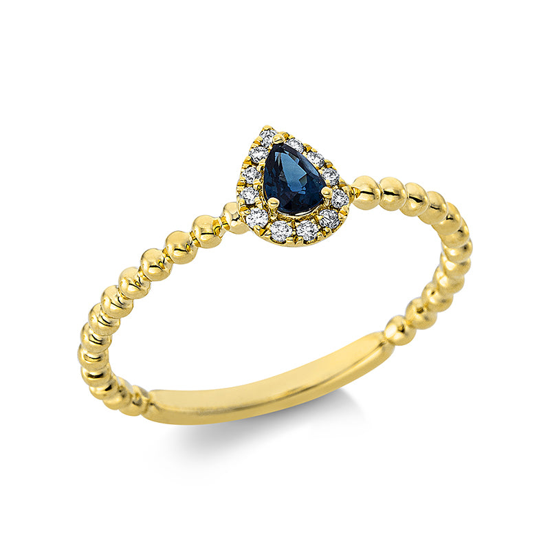 Ring 3er-Krappe 18 kt GG. 12 Brillanten 0.05 ct. TW-pi. 1 Saphir 0.19 ct blau. H:5.2 mm. B:6.6 mm. Weite:53