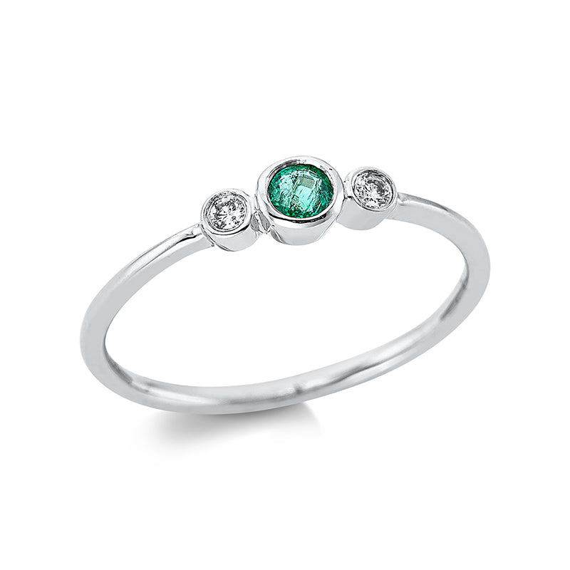 Ring Zarge 18 kt WG. 2 Brillanten 0.05 ct. TW-si. 1 Smaragd 0.12 ct grün. B:3.9 mm. Weite:54