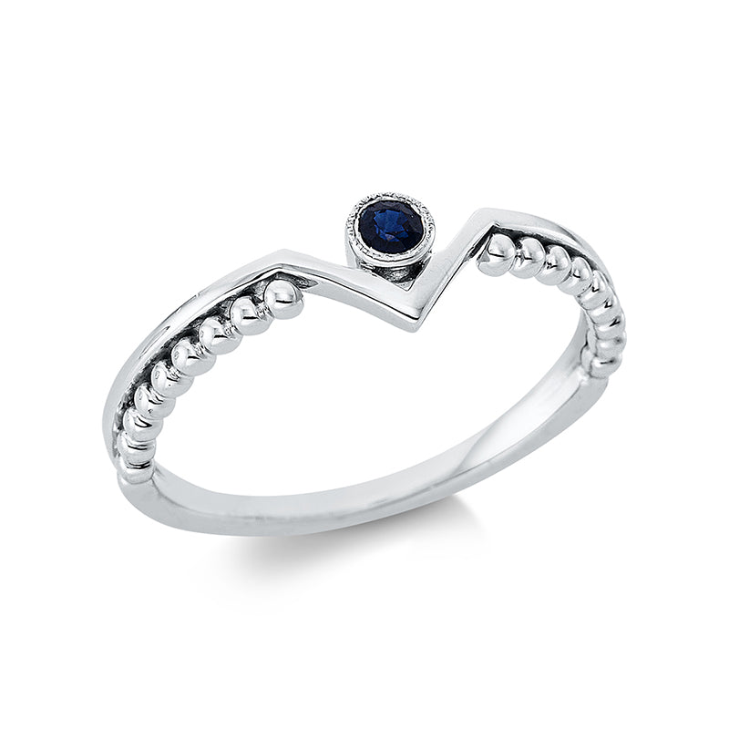 Ring Zarge 18 kt WG. 1 Saphir 0.08 ct blau. B:5.3 mm. Weite:53