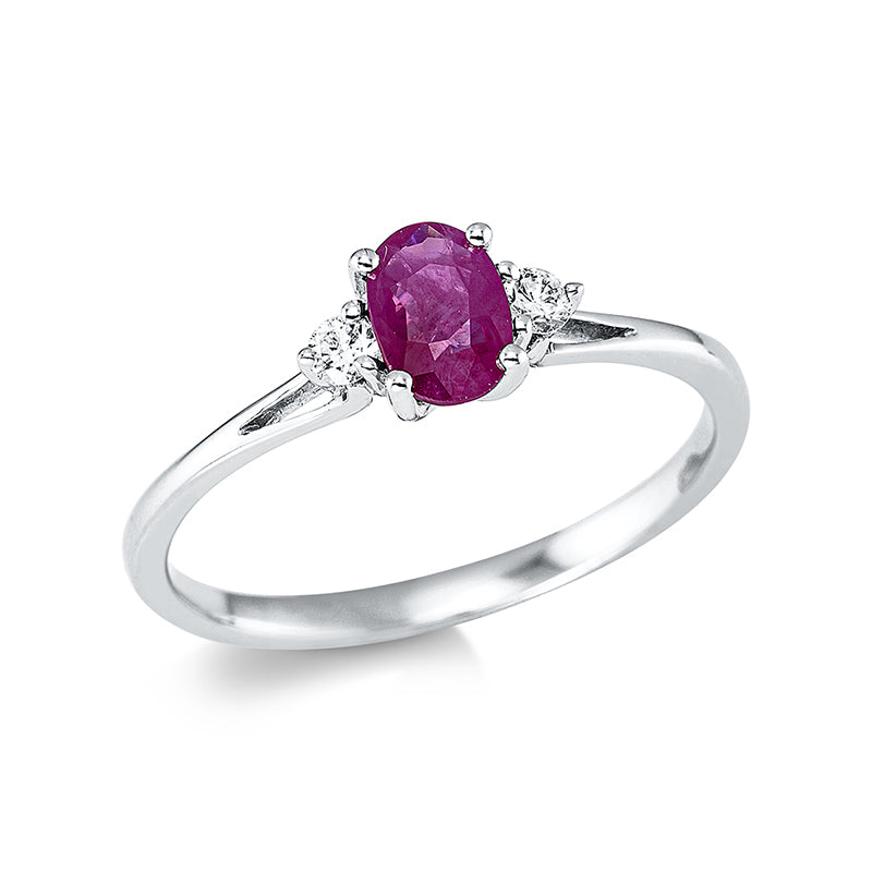 Ring 4er-Krappe 18 kt WG. 2 Brillanten 0.08 ct. TW-si. 1 Rubin 0.48 ct rot. Weite:54