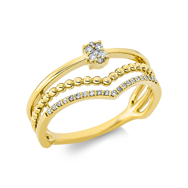 Ring 18 kt GG. 4 Brillanten 0.04 ct. TW-pi. 24 Brillanten 0.07 ct. TW-pi. B:10.2 mm. Weite:54