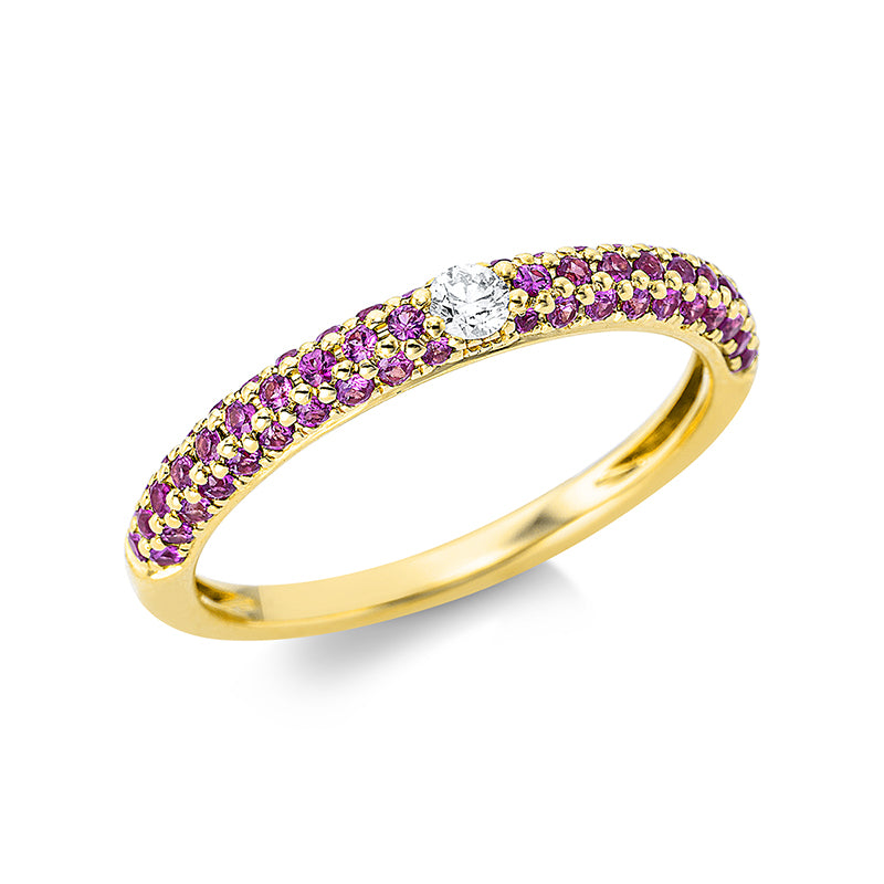 Ring 18 kt GG. 1 Brill. 0.07 ct. TW-si. 60 Saphire 0.51 ct pink. Weite:54