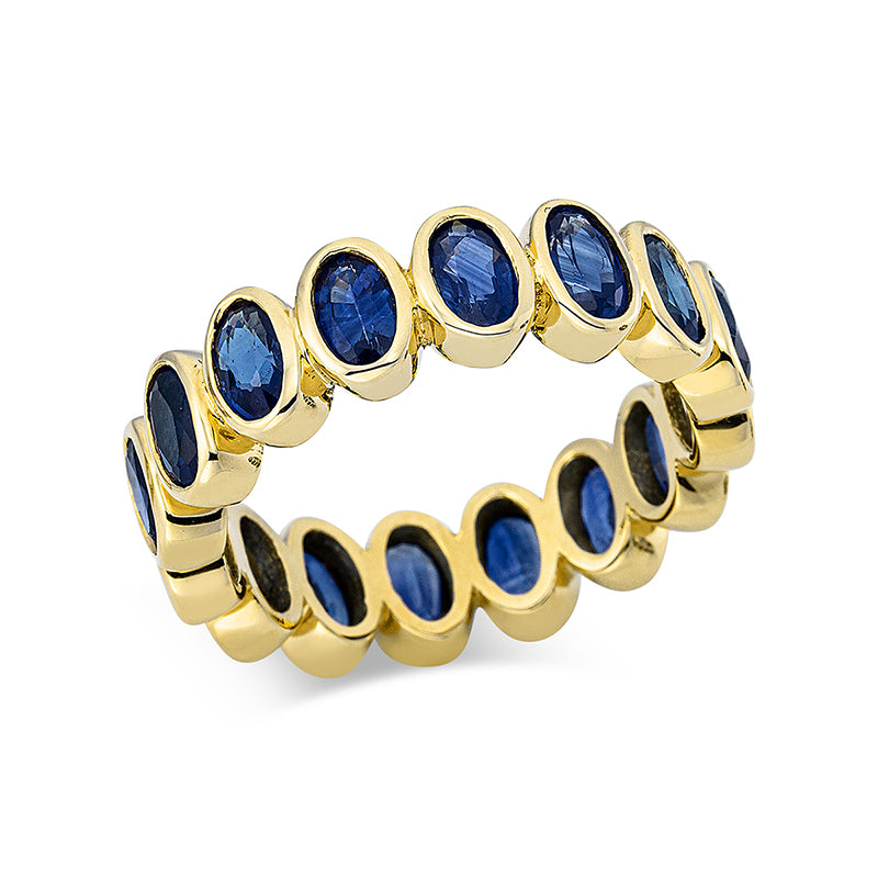 Ring 18 kt GG. 16 Saphire 4.28 ct blau. Weite:54