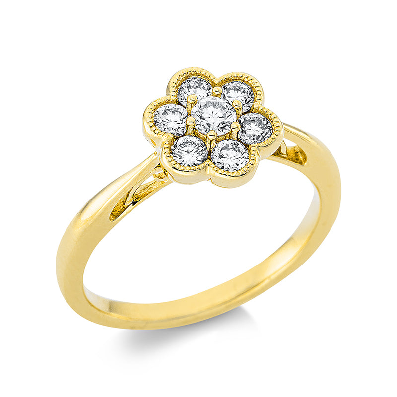 Ring 18 kt GG. 1 Brill. 0.11 ct. TW-si. 6 Brillanten 0.36 ct. TW-si. Weite:53