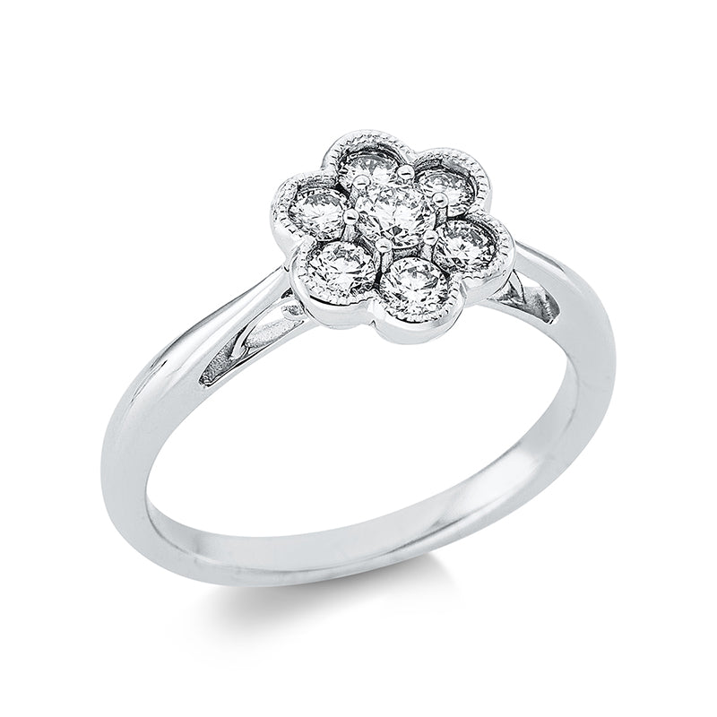 Ring 18 kt WG, 1 Brill. 0,11 ct, TW-si, 6 Brill. 0,36 ct, TW-si